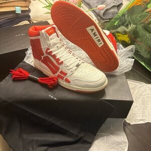 AMIRI Red and White High-Top Sneakers with Extra Laces